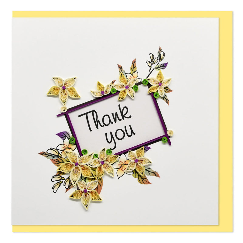 Quilled Thank You with Cream Flowers Greeting Card (15x15cm)