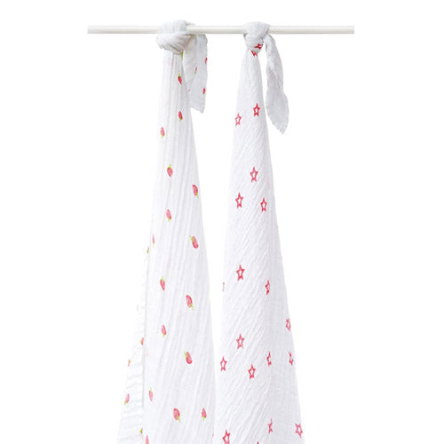 Silly Billyz Muslin Strawberry Crush Swaddle Wrap 2pk