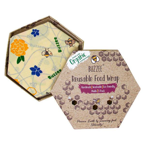 Buzzee Organic Beeswax Wraps (Pack of 3)