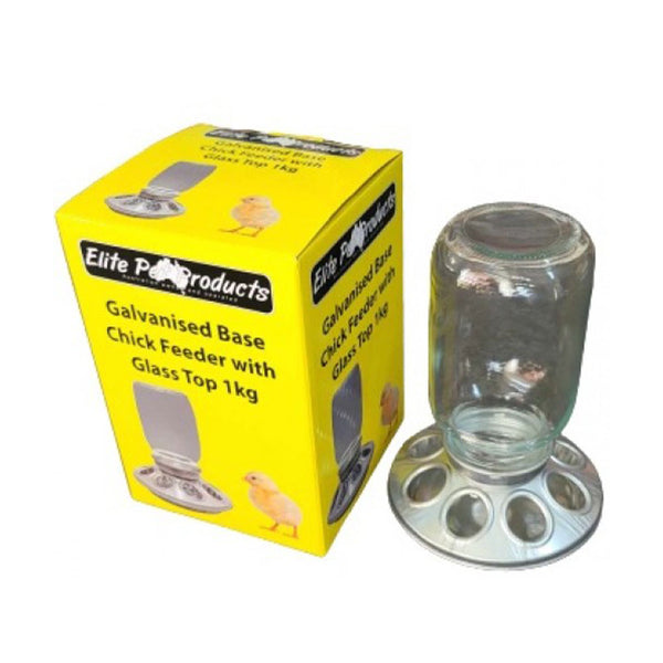 Galvanised Steel Base Feeder with Glass Bottle 1kg