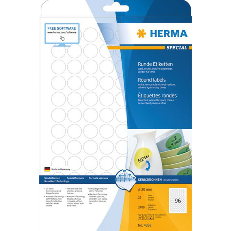 Herma Round Removable Labels 25pc (White)