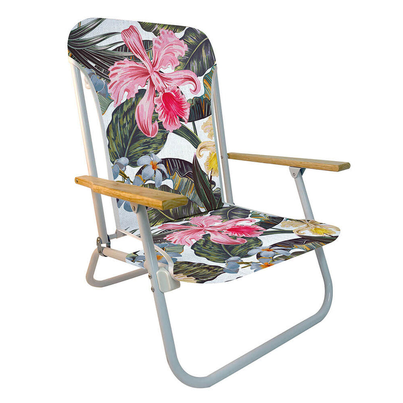 Chaise de plage avec accoudoirs en bois (74x68x60cm)