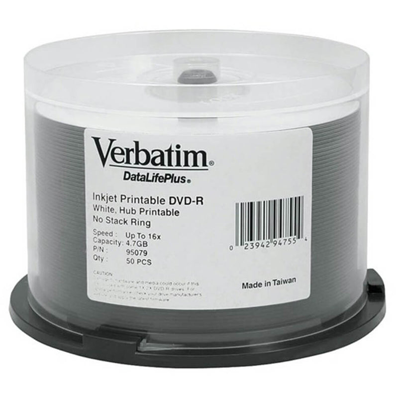 50 Pk 16x Verbatim DataLifePlus DVD-R 4.7GB White Printable