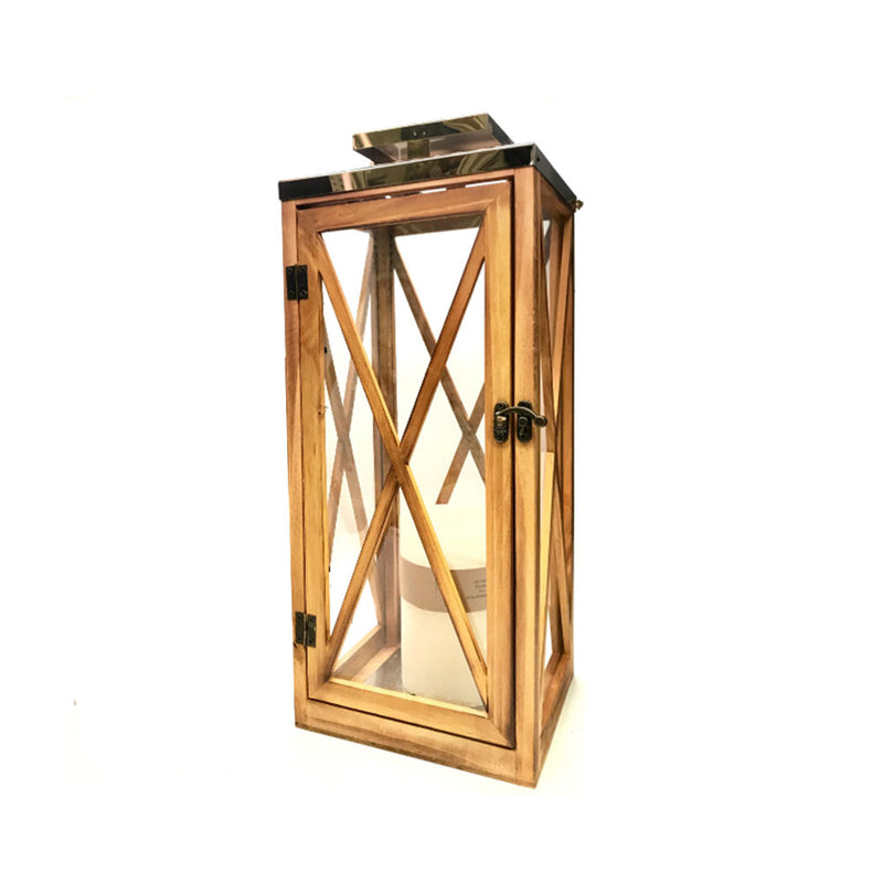 Lanterne porte-bougie classique en bois et en métal